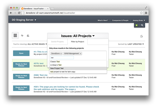 Filtering by multiple projects