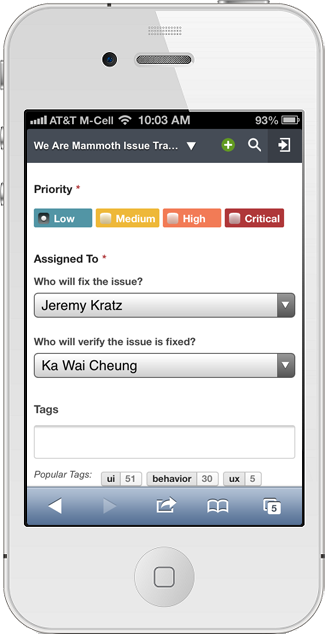 Mobile create issue page