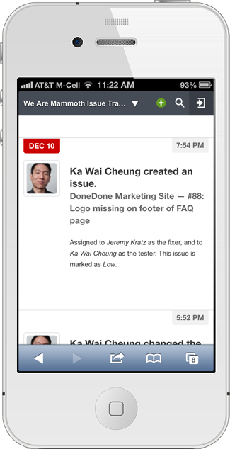 Mobile activity page