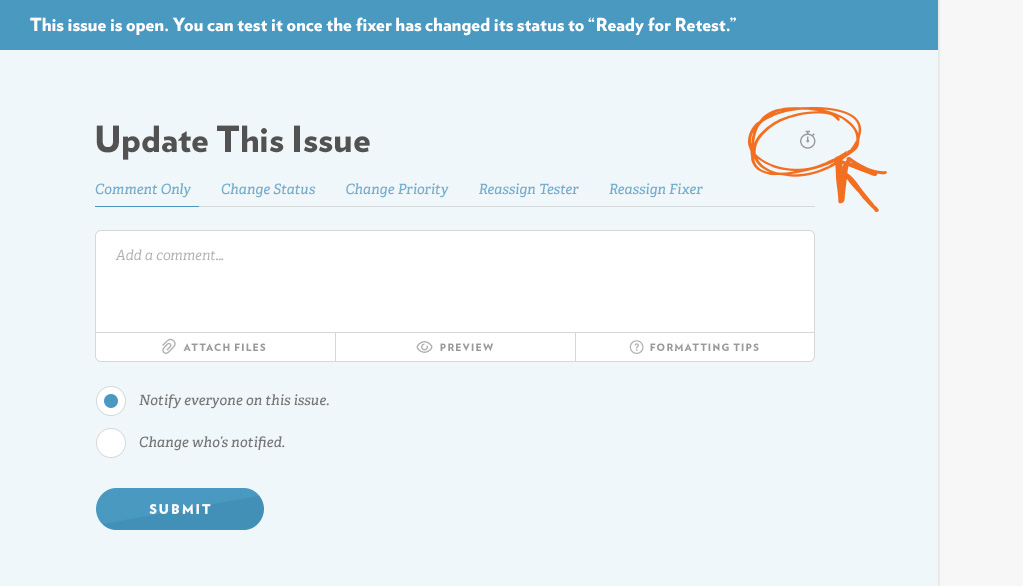 Click the stopwatch icon to track time in Harvest