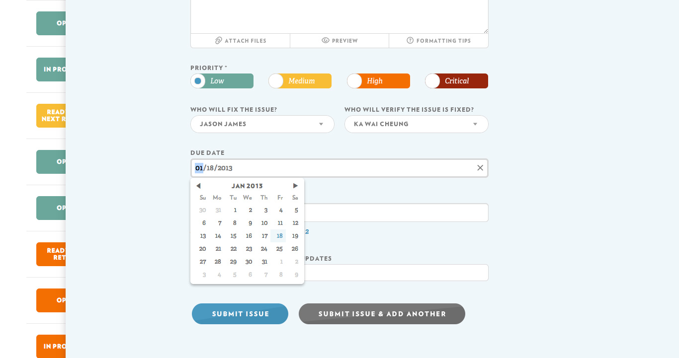 Assign a due date when you create or edit an issue