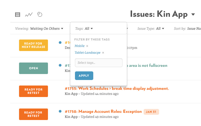 Easily add tags by typing, or select from previously-used tags.