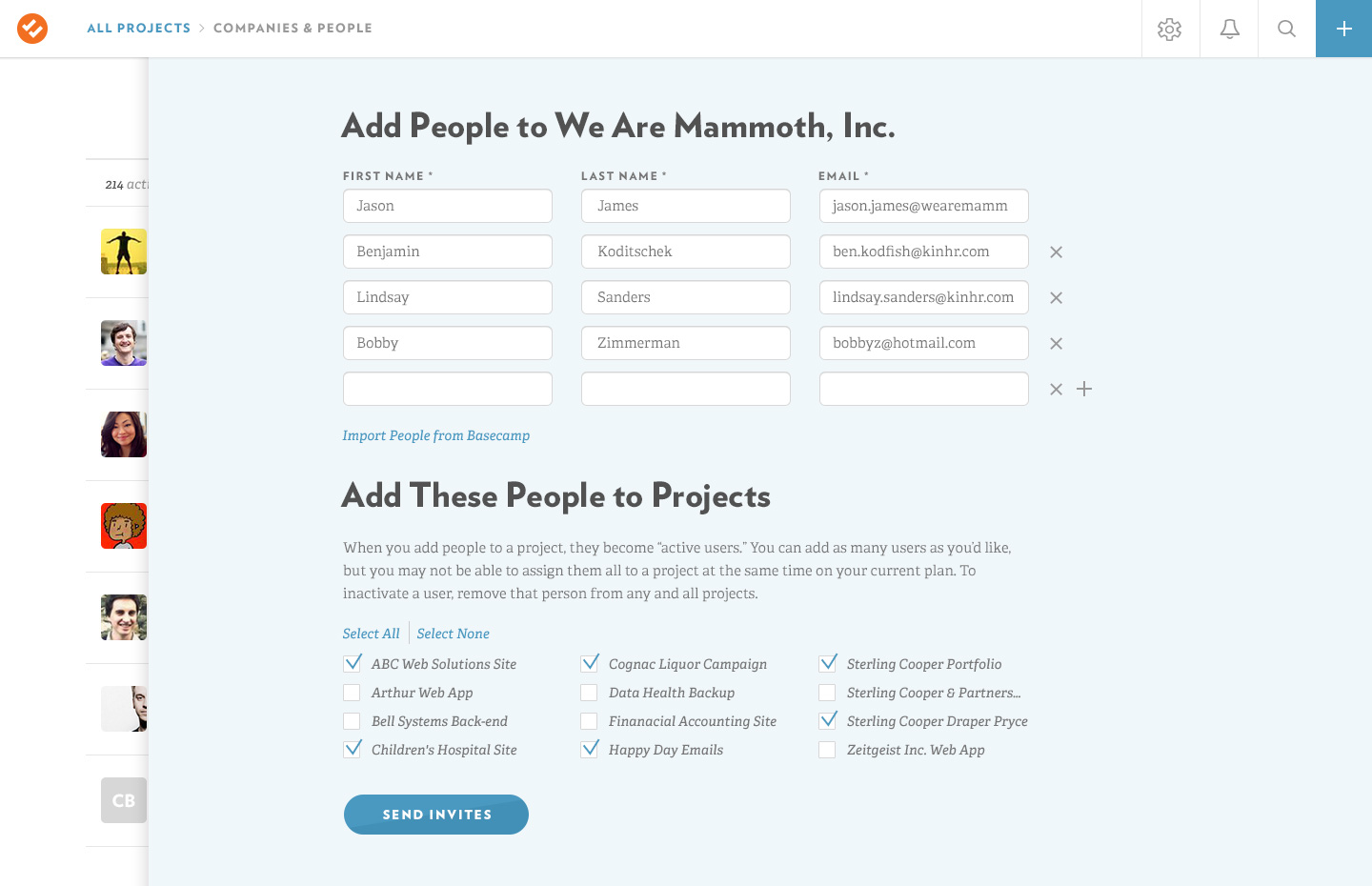 Adding users and assigning projects