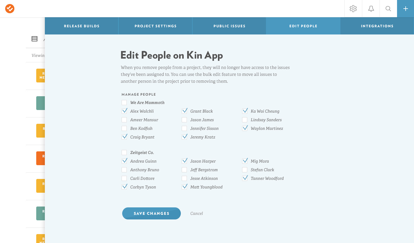 Updating permissions within a project