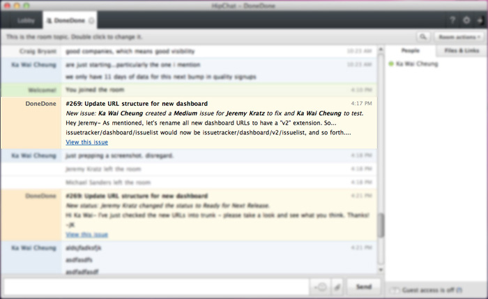 A HipChat message is posted each time you create an issue