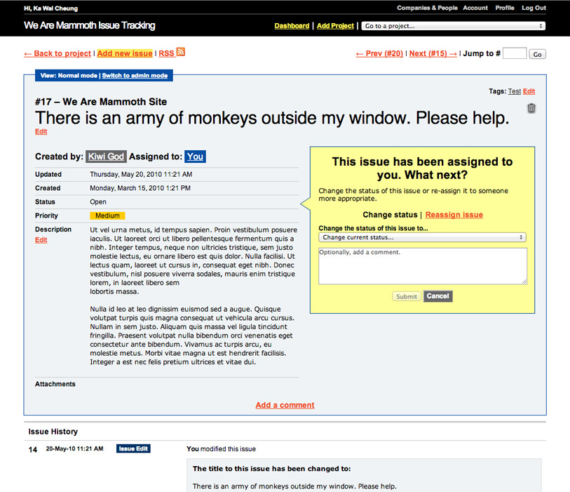 The original issue detail page