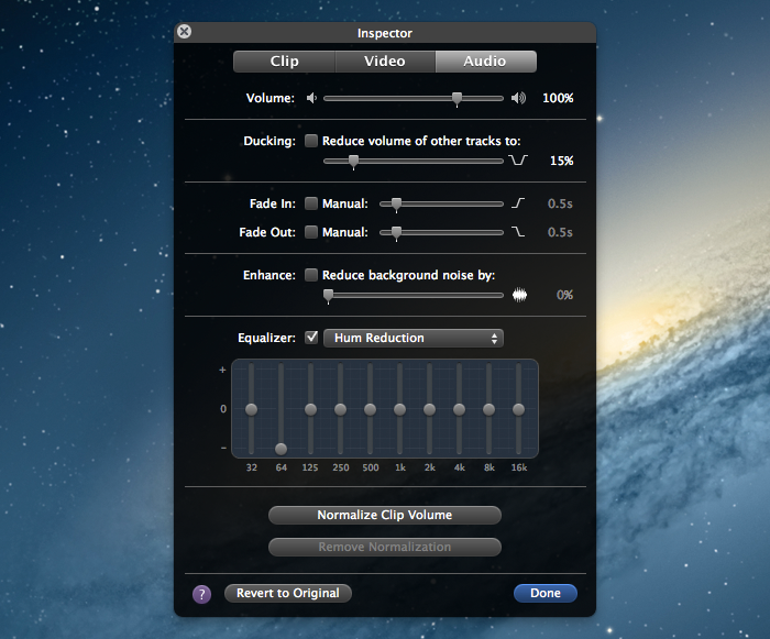 iMovie's hum reduction preset does a great job of eliminating fan noise.