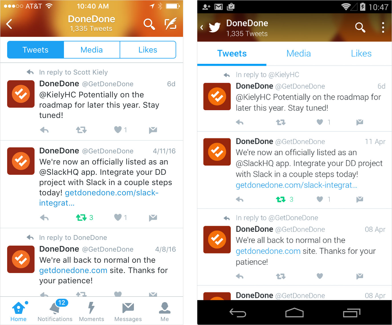 Twitter mobile screenshots