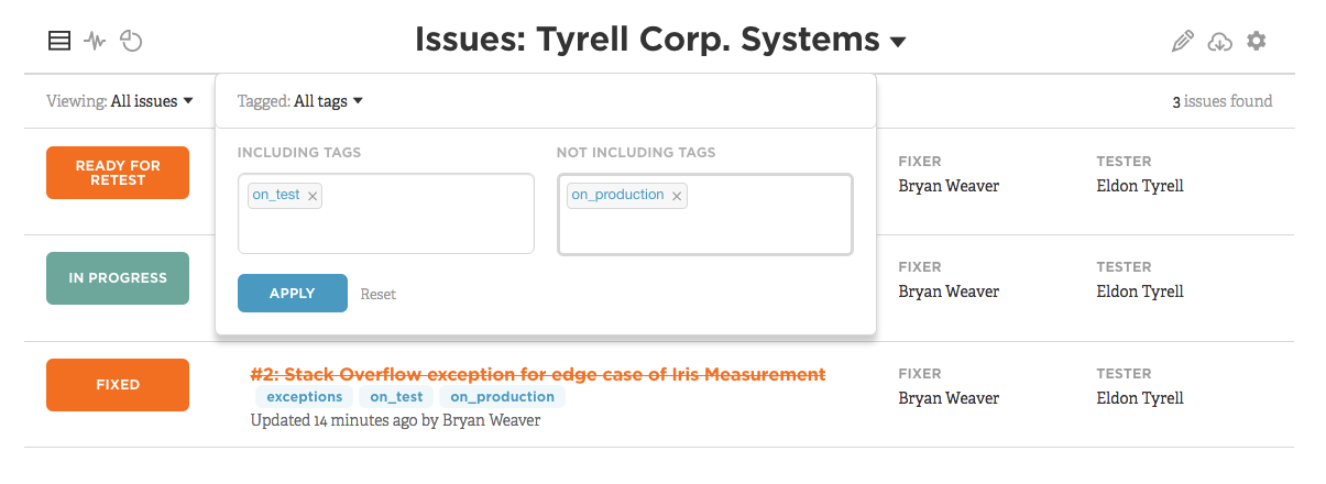 Tagging Filter Dropdown