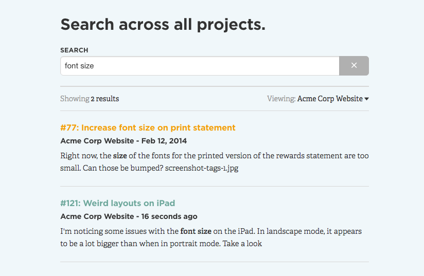 DoneDone's global search feature