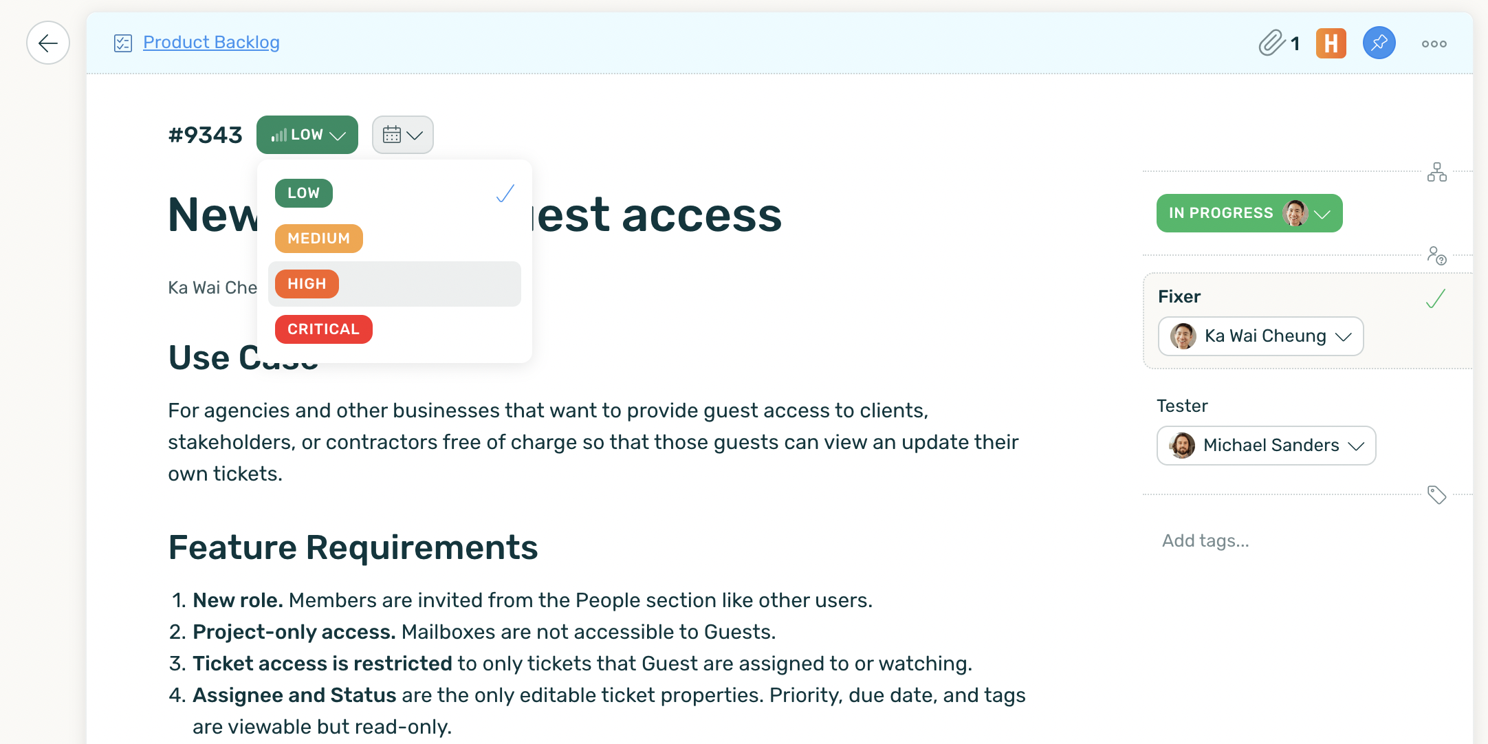 A DoneDone ticket that is being prioritized