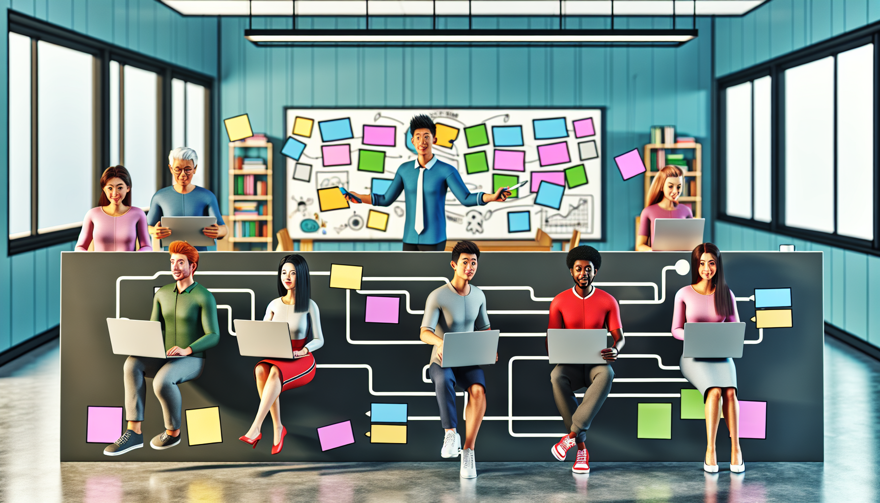 Educators and students utilizing project management tools for collaborative tasks