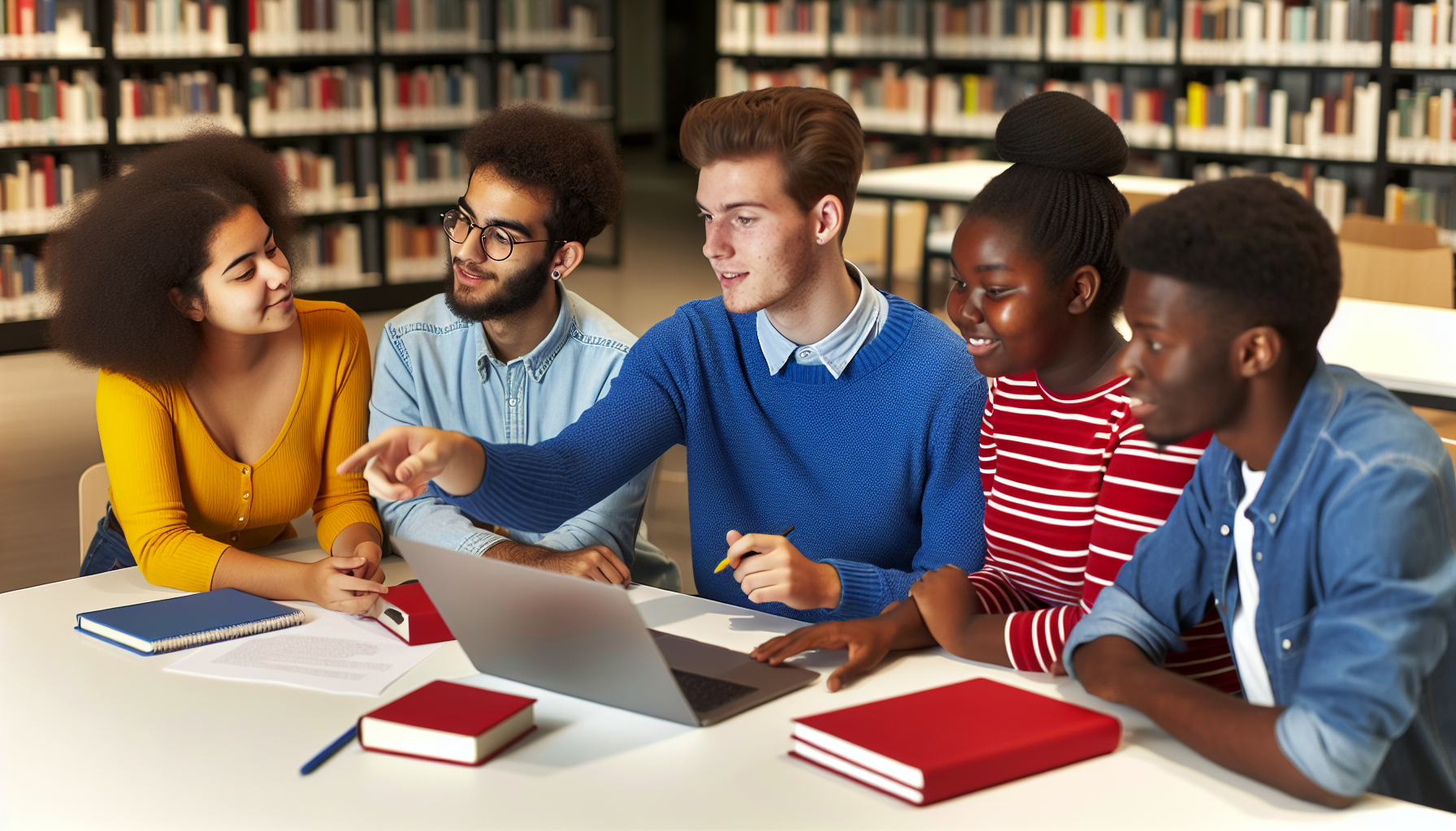 A diverse group of students collaborating on an educational project
